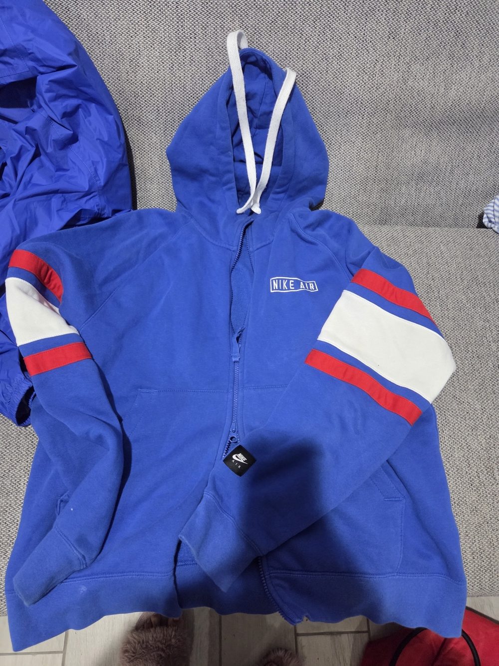 Nike Royal Blue Hoodie with White & Red Sleeve Stripes